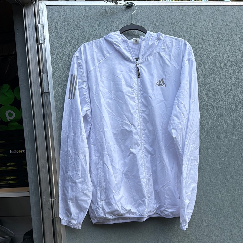adidas White windbreaker Jacket Lightweight Hooded Design